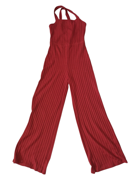 Combinaison pantalon côtelée rouge orangé