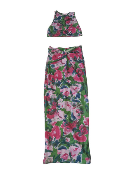 Ensemble 2 pièces fleuri – Top & Jupe longue fendue